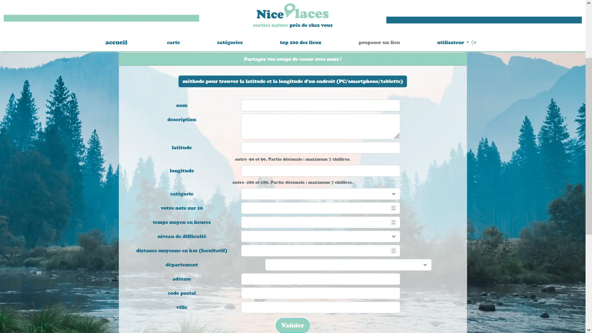 capture page création lieu site Nice Places